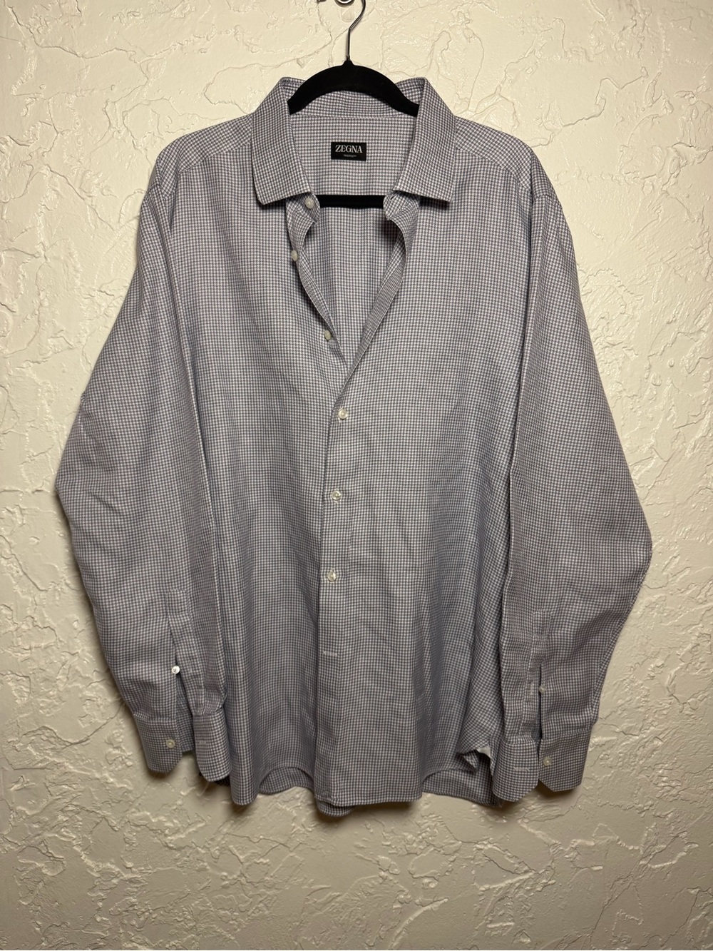 Zegna Men's Blue Micro-Check Dress Shirt